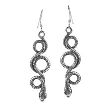 Unique and Edgy Coiled Snake Circles Sterling Silver Dangle Earrings - $32.66