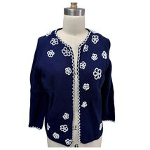 VTG 1950s Beaded Blue Wool Cardigan Rockabilly Midcentury Knitwear M - $34.95