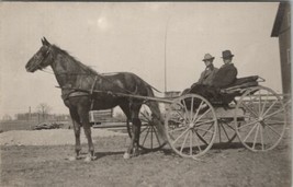 RPPC Handsome Dapper Men Beautiful Tall Horse and Runabout Carriage Postcard U17 - £14.86 GBP