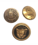 Vtg Crest Style Buttons Set Lot 3 All Different Gold Tone Medal Crown Re... - $15.71
