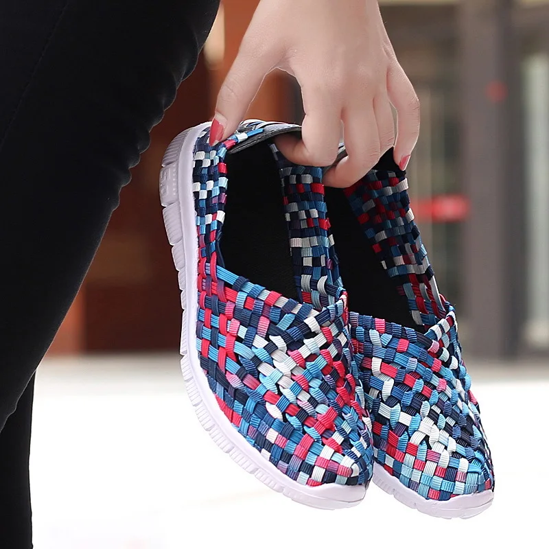 Women Sneakers Summer Woven Shoes Womens Flats Casual Breath Loafers Femael Teni - £123.48 GBP