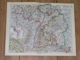 1928 Original Vintage Map Of BADEN-WÜRTTEMBERG Alsace Lorraine Southern Germany - £15.89 GBP
