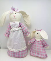 2X Easter Bunnies Mother /Child Fabric Stuffed Plush Animals Dolls With Clothes - £11.25 GBP
