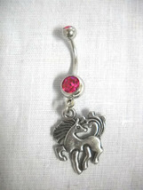 PRETTY PONY PRANCING 2 SIDED CHARM ON DBL FUSCIA PINK CZ BELLY RING NAVE... - £4.69 GBP