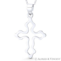 Fancy Modern Cross .925 Sterling Silver Wavy Open-Design Christian Charm Pendant - £15.97 GBP+