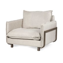 42" Cream And Wood Brown Linen Arm Chair - $28,876.34 MXN