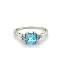 Swiss Blue Topaz and Diamond 14K White Gold Ring 1.7g Size 7 - $294.00