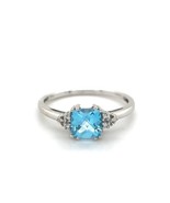 Swiss Blue Topaz and Diamond 14K White Gold Ring 1.7g Size 7 - $402.93 CAD