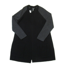 NWT Eileen Fisher Raglan Colorblock Cardigan in Black Gray Merino Wool Sweater S - £63.07 GBP