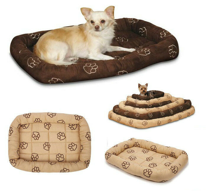 Embroidered Pawprint Bolster Beds for Dogs Soft Dog Crate Bed with Paw Print