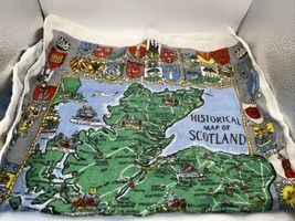 Vintage All Pure Linen Tea Towel W/ Historical Map of Scotland in Bright Colors - £14.14 GBP