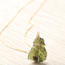 Natural Raw Moldavite Pendant Czech Meteorite Necklace with Goldtone Wire Wrap I - £17.82 GBP+