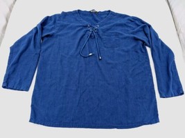 Paul Jones Shirt Mens Size XL Blue Linen Rayon Blend 3/4 Sleeve Lace Up ... - £11.68 GBP