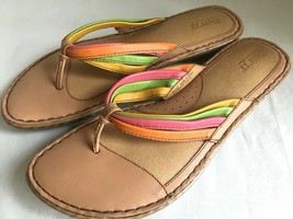 Børn 10 / 42 Sherbet Rainbow Colors Strappy Flat Sandals Thongs Born - $19.00