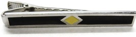 2 1/4&quot; Neck Tie Clip Silver-Tone Black Enamel Yellow  Center - $14.84