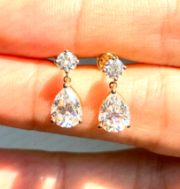 2 Ct Moissanite Drop Dangle Earrings For Women 14K Yellow Gold Plated Silver - £29.43 GBP