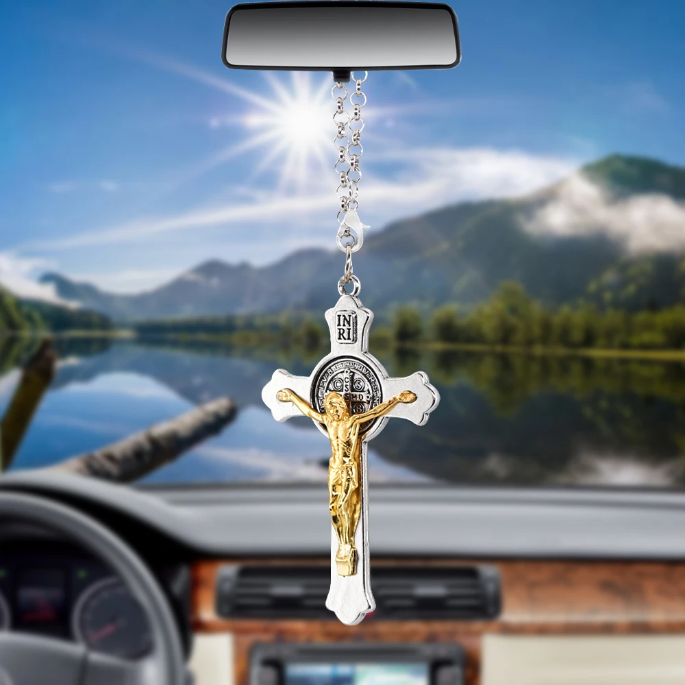 Car Pendant Jesus Crucifix Cross Ornaments Charms Rearview Mirror Decoration - £12.01 GBP