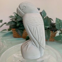 Tropical Bird Sculpture Hand Carved White Plaster Parrot Carving Figurin... - £7.57 GBP