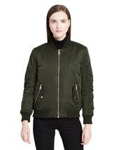 Calvin Klein Womens Green Sateen Ruched Bomber Jacket Coat Sz Medium M 7147-1 - £108.55 GBP