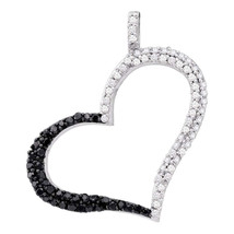 10k White Gold Womens Round Black Color Enhanced Diamond Heart Outline Pendant - £255.20 GBP