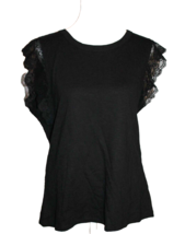 White House Black Market Lace Sleeve T-Shirt Top Black Size Medium M NEW - $22.50