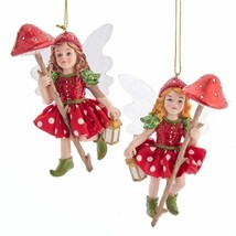 Kurt Adler Set Of 2 Fairy w/MUSHROOM Resin Christmas Ornaments E0475 - £23.63 GBP