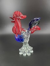 Art Glass Rooster Chicken Applied Bubbles Red Blue Green Clear  - £24.91 GBP