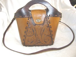 Vintage Hand Tooled Leather Bucket Tote Shoulder Purse - $42.99