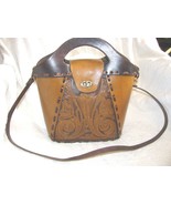 Vintage Hand Tooled Leather Bucket Tote Shoulder Purse - $42.99
