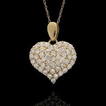 1Ct Simulated Diamond Large Paved Heart Necklace 18k Yellow Gold Plated Silver - £72.88 GBP