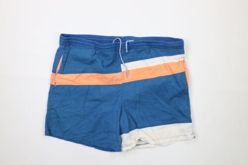 Vintage 80s Pony Mens XL Distressed Striped Color Block Lined Shorts Swi... - $34.60