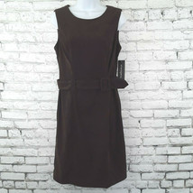 Sharagano Dress Womens 6 Brown Sleeveless Stretch Zip Belted Sheath Faux... - $27.95