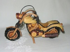 Vintage Carved Wood Motorcycle Bike Sculpture Figurine Handmade Model Art - £31.13 GBP