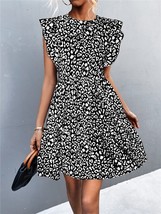 Women Dress round neck flying sleeves  print dress short skirt - £46.53 GBP