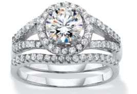 Round Cz Halo Bridal 2 Ring Set Band Platinum Sterling Silver 6 7 8 9 10 - £81.18 GBP