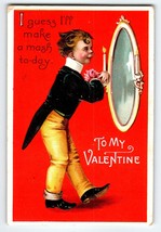 Valentines Day Postcard  Ellen Clapsaddle Child Holds Candle To Mirror 1912 - $18.00