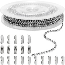 33ft Silver Stainless Steel Ball Chain Bead Link with Connectors 2.4mm Military - £13.99 GBP