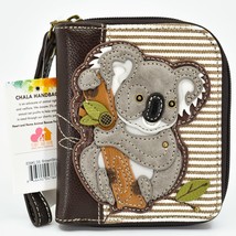 Chala Handbags Faux Leather Whimsical Koala Brown Zip Around Wristlet Wallet - £30.06 GBP