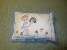 Completed Cross Stitched TODDLER RIDING STICK HORSE TOY Pillow - 13&quot; x 1... - £6.29 GBP