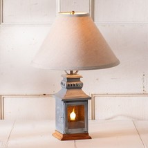 Miner&#39;s Table Lamp with Linen Shade in Antique Tin - £91.61 GBP