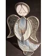 Vintage Stained Glass And Metal Angel With Book Figurine 10” Lt Blue &amp; C... - $27.72