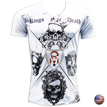 Nwt Kings Death Tattoo Gothic Metal Style Mens White V-NECK Short Sleeve T-SHIRT - £9.26 GBP