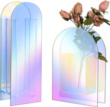 Two Iridescent Acrylic Vases In Iridescent Arch Shape, Rainbow Aesthetic, - £26.07 GBP