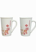 Starbucks Coffee Mug Cup Christmas Holiday 12 oz Red Snowflakes 2013 Set of 2 - £23.35 GBP