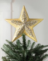 Gold Star Beaded Christmas Tree Topper Decor Handcrafted (27”x12”x4”) - £189.62 GBP