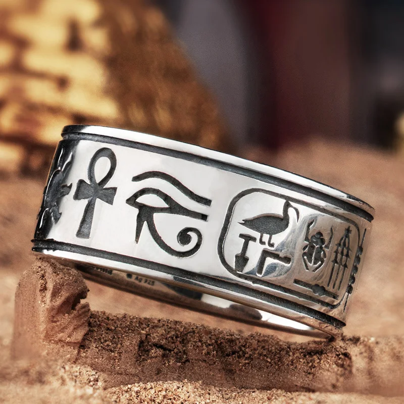 925 Silver Egyptian Eye of Horus Ring Trendy Male Ring Single Tail Ring Fashion  - £61.87 GBP