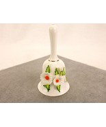 Porcelain Hand Bell, 3D Daisies &amp; Leaves, Gold Accents, Vintage, Made in... - $26.82 CAD