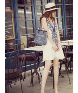 Women&#39;s Sleeveless V-neck Cotton Linen Embellished Mini Dress in White A... - $75.21 CAD