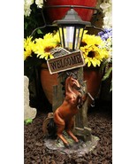 Ebros Western Rearing Horse with Welcome Sign Statue w/ Solar LED Lanter... - £62.92 GBP