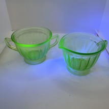 Vintage 1930&#39;s Federal Glass Sugar &amp; Creamer Set Colonial Fluted Uranium... - $47.40